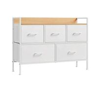 Shein Cómoda para Dormitorio, Cajonera con 5 Cajones de Tela con Asas, Armario de Almacenamiento, para Sala de Estar, Pasillo, Marco de Acero, Blanco Nube y
