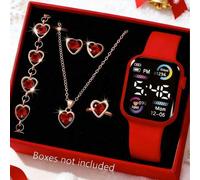 Shein Conjunto de 6/1 pieza de reloj digital LED con pantalla de moda y lindo para adolescentes y joyería, collar, pulsera, aretes, anillo, regalo para amig