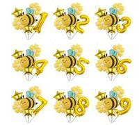 Shein Conjunto de globos con forma de abeja, margarita de 18 pulgadas y estrella dorada de 32 pulgadas de aluminio, adecuado para cumpleaños, fiestas y deco