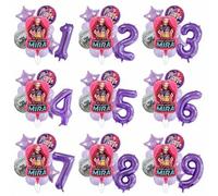 Shein Conjunto de globos con número para decoración de fiesta de cumpleaños de niña estilo elegante en color púrpura, suministros para fiesta de baby shower
