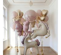 Shein Conjunto de globos de unicornio, mariposa rosa, globo de unicornio de papel de aluminio, globos de látex marfil, adecuado para fiesta de cumpleaños, f