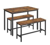 Shein Conjunto de Mesa de Comedor y 2 Sillas, Juego de 3 Piezas, Mesa de 70 x 110 x 75 cm, 2 Taburetes de 30 x 97 x 50 cm Cada Uno, Marco de Acero, Marrón R