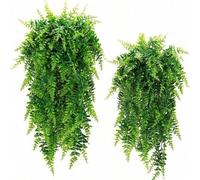 Shein Conjunto de plantas colgantes artificiales súper realistas - Helecho y hiedra falsos - Decoración de plástico resistente a los rayos UV y de bajo mant