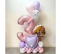 Shein Conjunto de ramo de globos con temática de Sky de Paw Patrol, 1-9 globos con números rosados emparejados con globos de látex y con forma, adecuado par