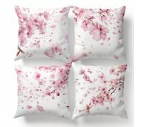 Shein Conjunto de ropa de cama con ilustración de flor de cerezo de 4 piezas, funda de almohada impresa de una cara de 45 * 45 cm