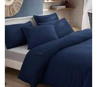 Shein Conjunto de ropa de cama sólido para cuatro estaciones de color azul oscuro y azul marino para hombre de 3 piezas con fundas de almohada cepilladas