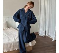 Shein Conjunto de ropa de estar en casa informal a cuadros para adolescentes/niñas, pantalones rectos cómodos y sueltos con estampado de dibujos animados, o