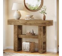 Shein Consola de estilo rústico de 104 cm, mesa de centro estrecha de dos niveles detrás del sofá, mueble de entrada con estantes para pasillo, vestíbulo y