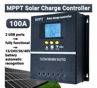 Shein Controlador de carga solar MPPT de 100A, 12V 24V 36V 48V, pantalla LCD, regulador inteligente de batería, entrada máxima de 100V, doble USB para bater