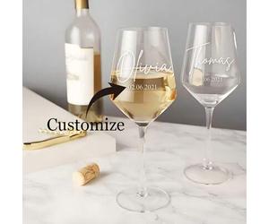 Shein Copas de vino personalizadas - Personalizables con nombres/texto, diseño elegante de mármol, copas reutilizables para boda/novia/novio, regalos person