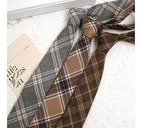 Shein Corbata Vintage Británica Gris & Marrón a Cuadros, Accesorio de Estilo Académico para Niñas, Viaje Diario y Foto de Graduación