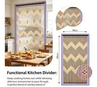 Shein Cortina de cuentas de madera natural ondulada de 52 hebras 90*195cm, cortina de puerta con cuentas geométricas bohemias, cortina colgante divisoria de
