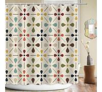 Shein Cortina de ducha de estilo medieval, conjunto de decoración de baño con patrón geométrico vintage y ganchos, lavable, tela de poliéster impermeable, c