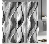 Shein Cortina de ducha gris, conjunto de cortina de ducha a rayas abstractas modernas en negro y gris, adecuada para la decoración y accesorios del baño, de