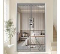 Shein Cortina de puerta de malla de acero inoxidable magnética con rayas grises para uso en verano, cortina de puerta anti-mosquitos transpirable para el ho