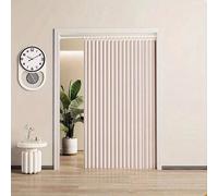 Shein Cortina de puerta plegable multifuncional sin varilla multicolor, con ganchos de plástico y correa de almacenamiento, diseño a rayas resistente a alta
