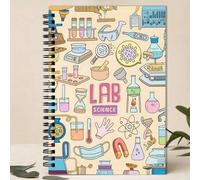 Shein Cuaderno de laboratorio con diseño de CIENCIA DE LABORATORIO & Portada colorida de microscopio/equipo - Diario con líneas universitarias, cubierta res