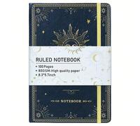 Shein Cuaderno/Diario con rayas tamaño A5 - Papel grueso premium, cubierta de piel sintética clásica con bolsillo + divisor, cinta, 160 páginas, tapa dura,