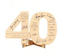 Shein CUBIBOO Tarjeta Conmemorativa de Madera Artística con Número 40 para Cumpleaños, Pizarra DIY para Mensaje Escrito a Mano, Regalo de Aniversario de Bod