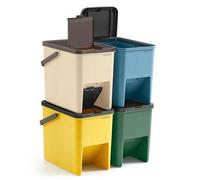 Shein Cubo de Basura, Juego de 4 Cubos Apilables, 20 L Cada, Sistema de Separación Residuos, Tapas Apertura a Presión, con Pegatinas, Cubo de Almacenaje, Am