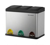 Shein Cubo Triple para Cocina, Cubo Basura de Reciclaje, Pedal, Cubo de Basura de Metal 45 L, Sistema de Separación de Residuos Cubo para Cocina, 3 x 15 L,