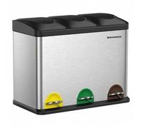 Shein Cubo Triple para Cocina, Cubo Basura de Reciclaje, Pedal, Cubo de Basura de Metal 45 L, Sistema de Separación de Residuos Cubo para Cocina, 3 x 15 L,