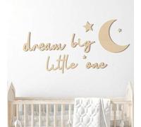 Shein Decora grandes sueños pequeño Decoración de pared de madera para guardería en estilo boho con luna y estrellas, arte de pared para habitación de bebé