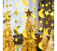 Shein Decoración colgante de papel con luna y estrellas, adecuada para decoración de pared de fiesta, sin necesidad de electricidad, perfecta para cumpleaño