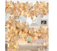 Shein Decoración de atmósfera para habitación de bebé con enredadera brillante de hoja de arce color crema cálido, corona de hojas de arce, luces de cadena