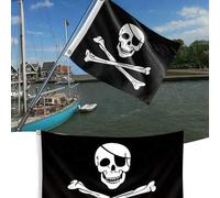 Shein Decoración de Bandera Pirata Esqueleto de Halloween, Decoración Colgante de Bandera Pirata, Bandera de Capitán Pirata, Decoraciones de Halloween, Deco