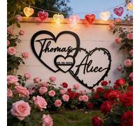 Shein Decoración de pared personalizada para boda - Nombres personalizados de la novia & el novio, fecha, letrero de metal en forma de corazón, regalo de an