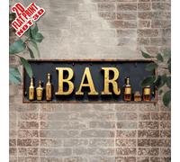 Shein Decoración de pared plana 2D - Letrero de barra de hierro, con diseño de botella y vaso - Con pegatina trasera - Decoración de pared vintage para pub,