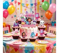 Shein Decoración de Pastel de la Casa de Muñecas de Gabby Decoración de Cumpleaños de Gabby Adorno de Pastel de Gato de Azúcar Bandera de Pastel Suministros