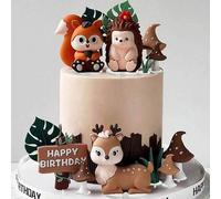 Shein Decoración para tarta con tema forestal, decoración de tarta con animales suaves de la jungla, ardilla, ciervo sika, erizo, koala, seta, hoja, hierba,
