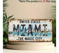 Shein Decoración plana 2D, Decoración plana 2D - Decoración individual, 1 pieza, Placa decorativa y adorno de metal vintage de Miami, Decoración de pared de