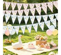 Shein Decoraciones de fiesta de cumpleaños de Silly Goose, banderines con estampado a cuadros rosa y azul, banderines de guirnalda triangular divertida con