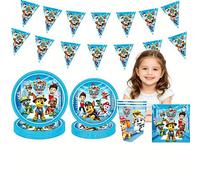 Shein Decoraciones para fiesta de cumpleaños infantil - Platos de papel, servilletas, vasos, mantel, banderines, decoraciones para pastel, suministros de fi