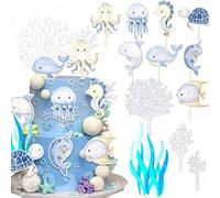 Shein Decoraciones para pastel "La Under The Sea", adornos para cupcakes con animales marinos, decoraciones para fiesta temática de océano y mar, ideal para