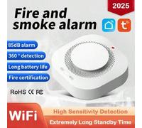 Shein Detector de humo con cableado, alarma de humo con batería de 9V reemplazable, alarma contra incendios con luz indicadora, detector de humo fotoelectró