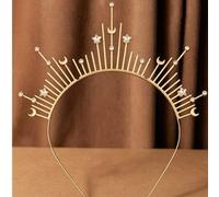Shein Diadema de halo, corona de halo dorada, tocado de diosa griega, diadema de sol con púas en forma de sol, accesorio para el cabello de estilo renacenti