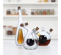 Shein Dispensador de aceite y vinagre de vidrio borosilicato 2 en 1, aceitera y vinagrera de doble cámara resistente al calor con 2 corchos, botella de cond