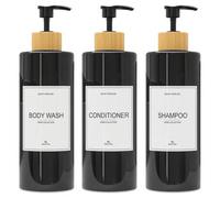 Shein Dispensador de champú y acondicionador negro (paquete de 3, 27 onzas) Botella dispensadora de champú recargable moderna para ducha - Juego de dispensa