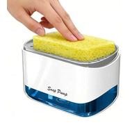 Shein Dispensador de jabón de cocina, dispensador de jabón para platos, soporte para esponja con esponja, utensilios de cocina, organizador de encimera de f