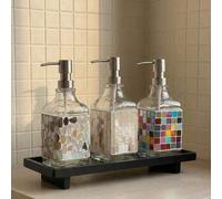 Shein Dispensador de jabón de mano con mosaico estilo nórdico, botella de loción de vidrio, contenedor decorativo de baño