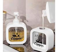 Shein Dispensador de jabón de mano manual para acampar feliz - Diseño de furgoneta de campista vintage y caravana clásica, con burbujas turquesa, flores ros
