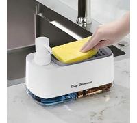 Shein Dispensador de jabón líquido 2 en 1 para platos y manos, dispensador de jabón espumoso automático, incluye cepillo de limpieza, esponja y paño de coci