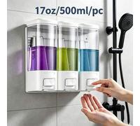 Shein Dispensador de jabón manual de pared con doble tanque, gran capacidad 17oz/500ml/tanque, apto para champú y acondicionador de ducha, dispensación suav