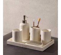 Shein Dispensador de jabón y loción de resina para baño, soporte para cepillo de dientes, vaso, bandeja de tocador, bandejas de baño para encimera, jabonera
