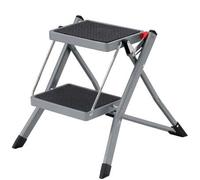 Shein - Escalera de 2 peldaños Plegable, Ancho de Marcha 20 cm, Goma Antideslizante, con asa, Carga 150 kg, Acero, Gris y Negro