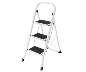 Shein Escalera de Tijera, Escalera con 3 Peldaños, Peldaño Plegable, Bloqueo de Seg*uridad, Fácil de Guardar, Carga hasta 150 kg, Blanco Simple, Vuelta al C